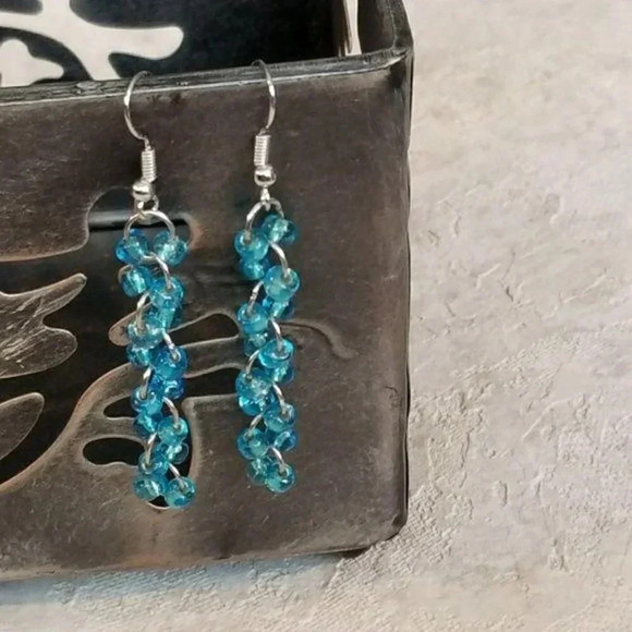 Glass Bead Cascade Drops Earrings Handmade - Picture 1 of 1